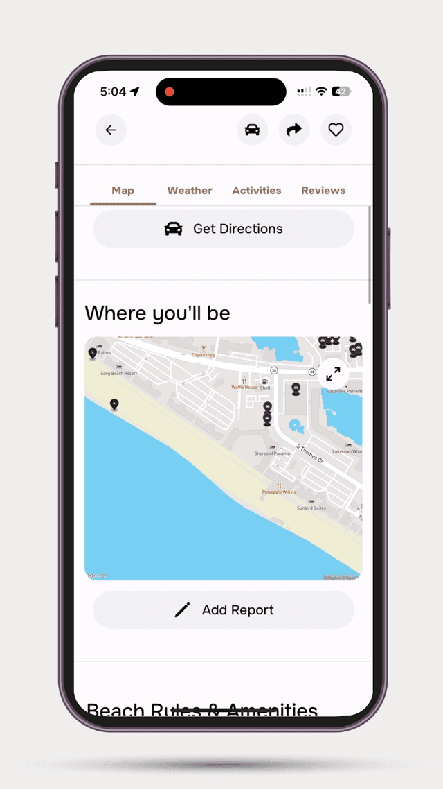 BeachLens community reports screen