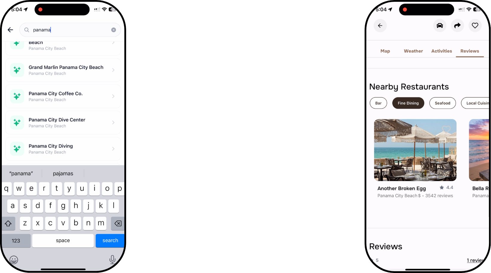 BeachLens recommendations screen