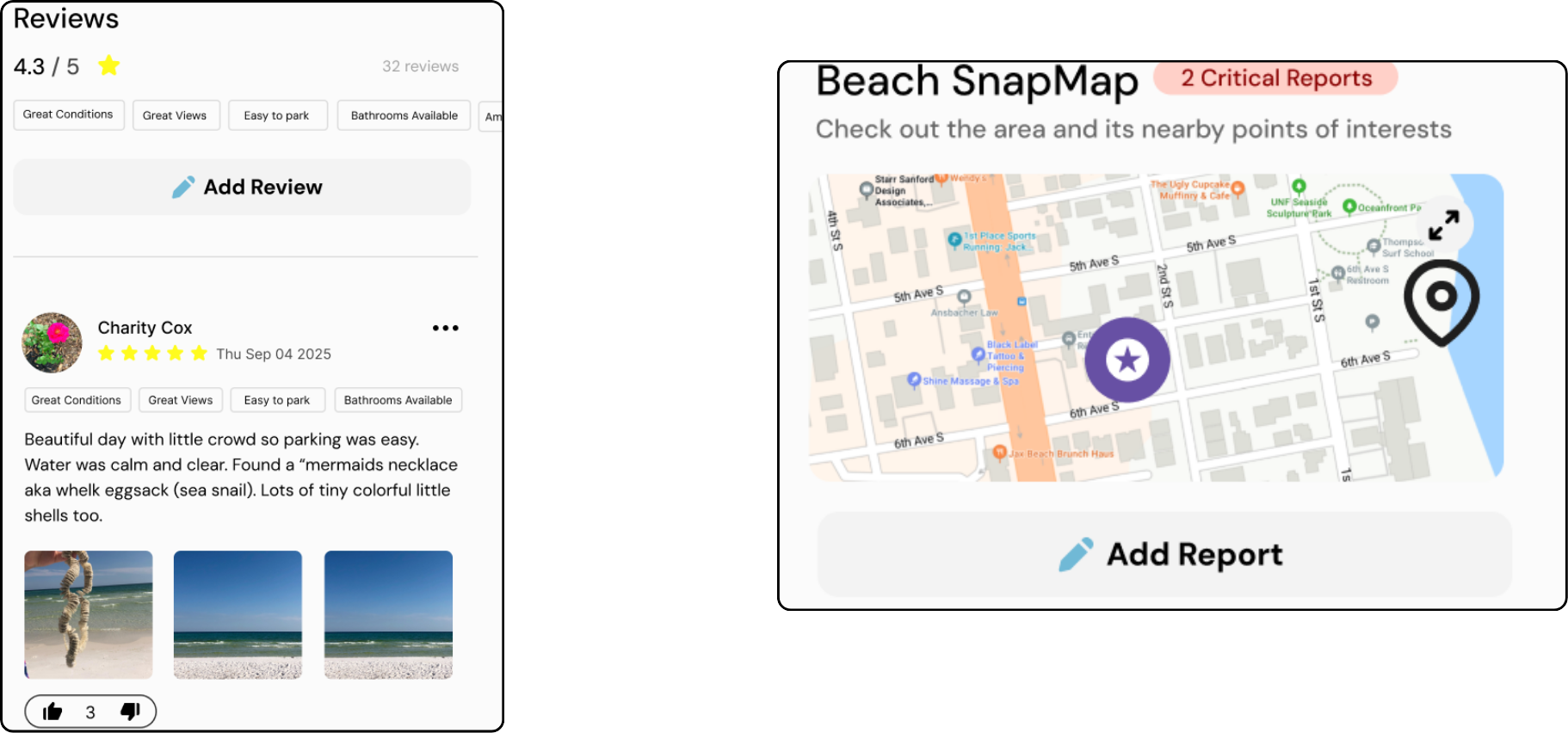 BeachLens community reports screen